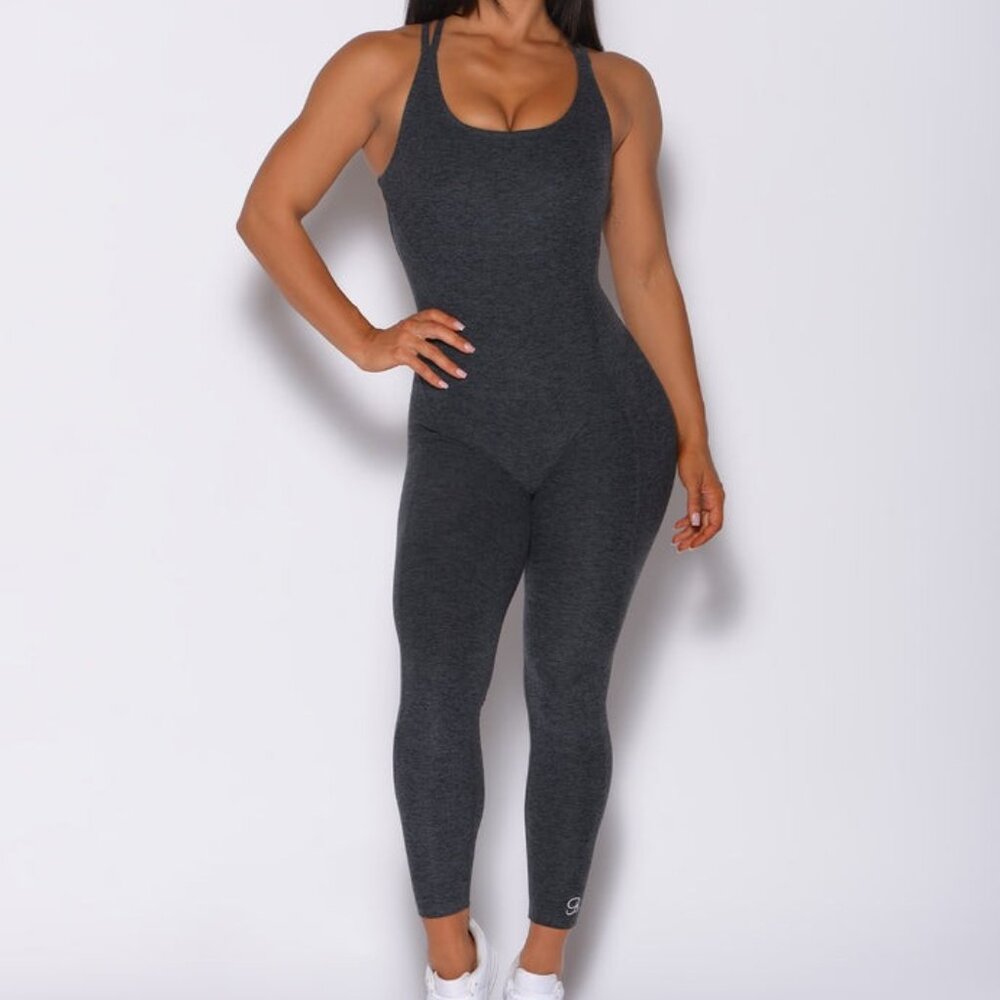 BOMBSHELL SPORTSWEAR Form Bodysuit Low Cut Back Strappy Sexy Gym M